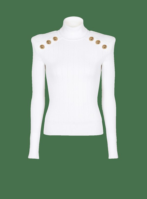 Women's Balmain Knit With Gold-tone Buttons Jumpers White | USA AaltmbVj