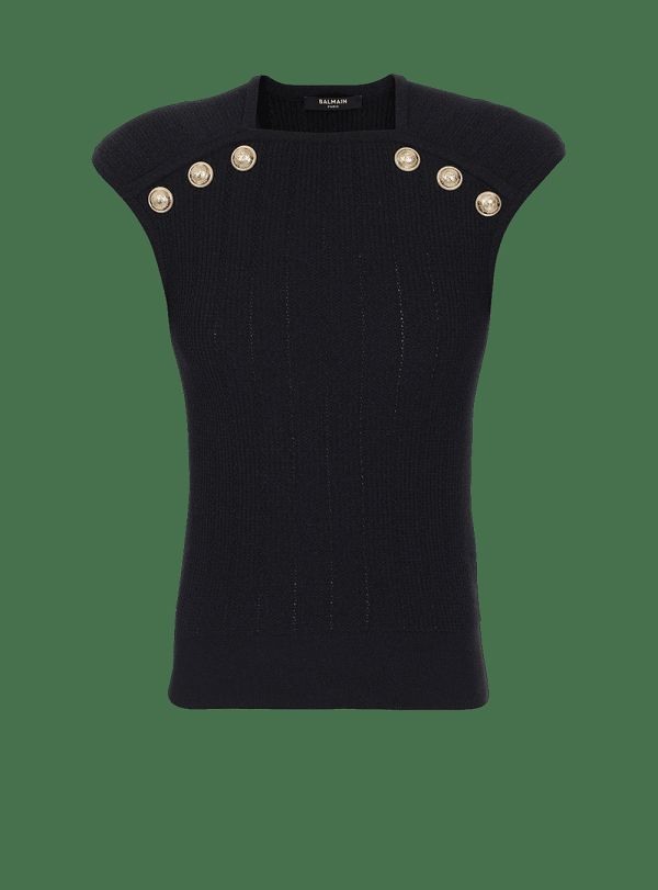 Women's Balmain Knit With Gold-tone Buttons Tops Black | USA ql6oAD9H