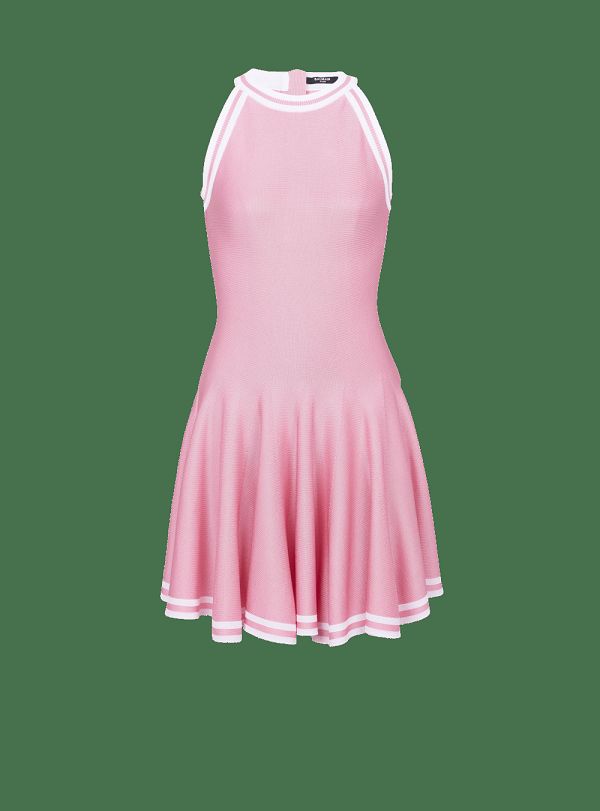 Women's Balmain Knitted Skater Dress Pink | USA 6CsmI11L