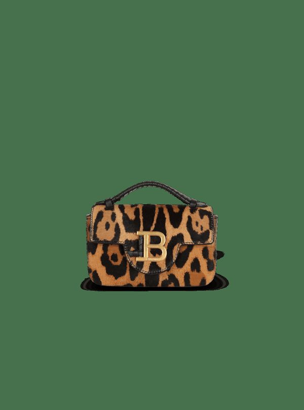 Women's Balmain Leopard-effect B-Buzz Mini Handbag Brown | USA DlL09i8g