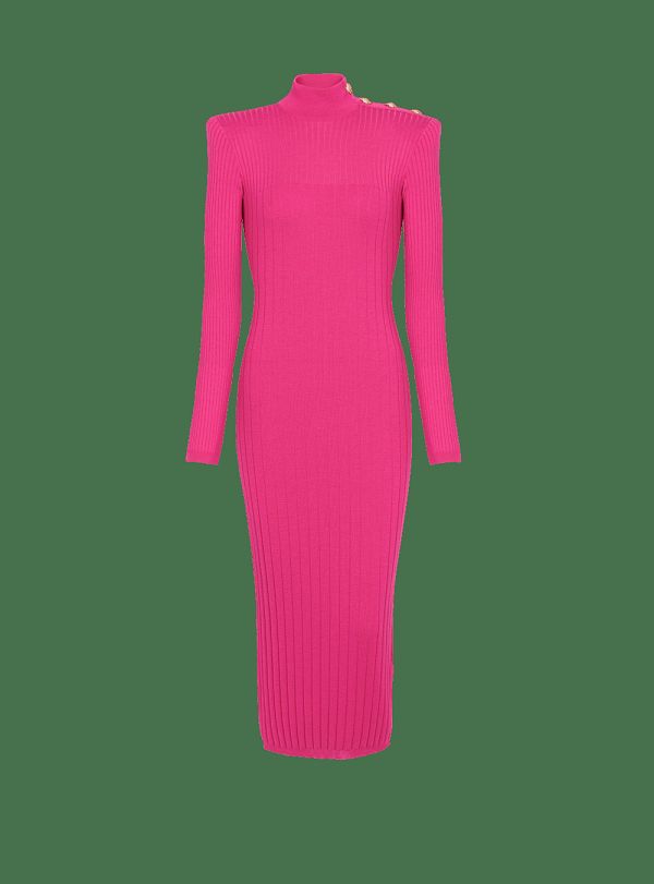 Women's Balmain Long Wool Dress Pink | USA Amcrf4O8