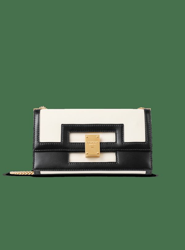 Women's Balmain Medium-sized Black And White Leather 1945 Heritage Shoulder Bags White | USA qDbi3016