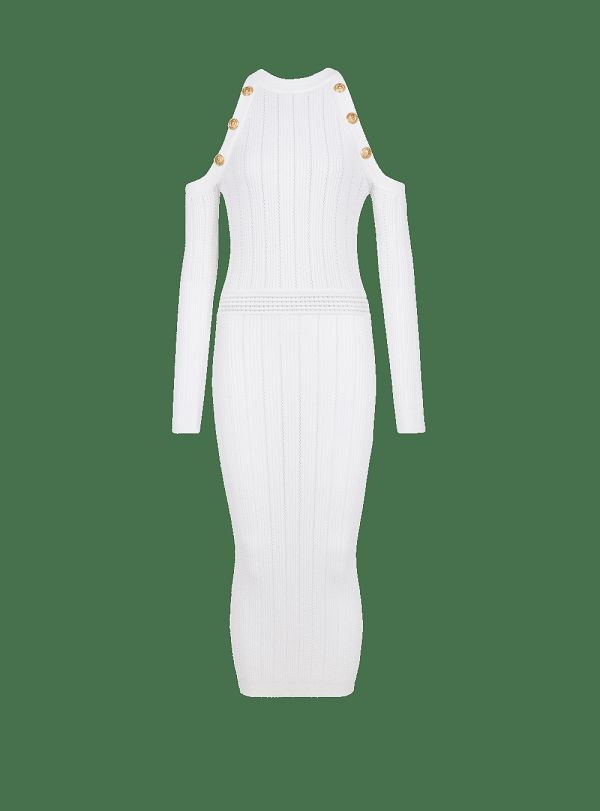 Women's Balmain Mid-length Knit Dress White | USA 5yUCaHGm