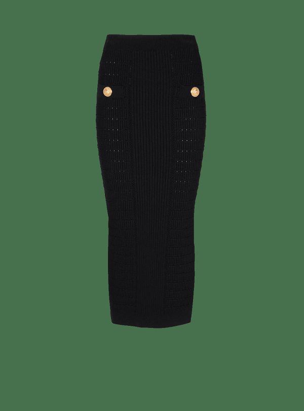 Women's Balmain Midi Knit Skirts Black | USA SVPclmpV