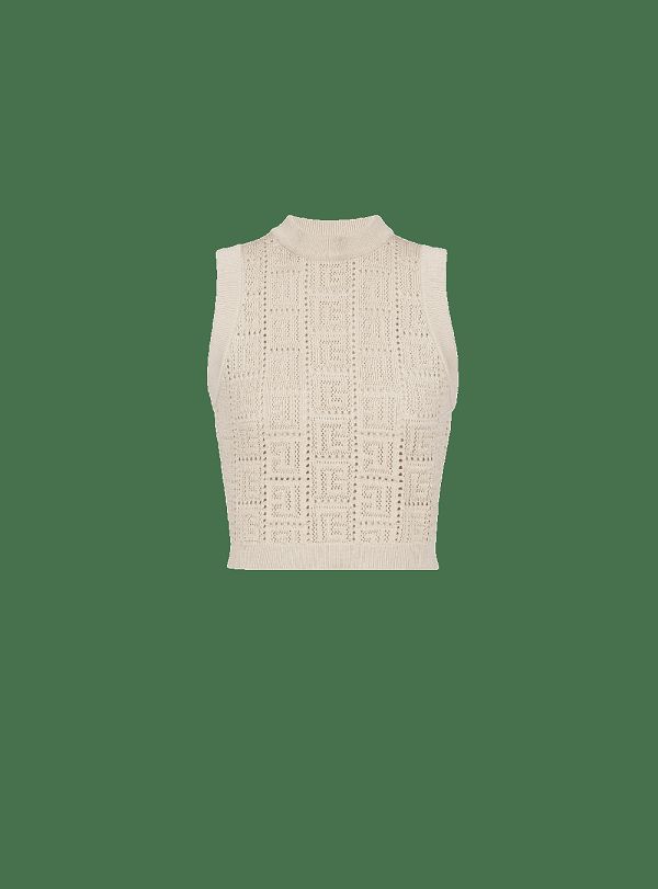 Women's Balmain Monogrammed Openwork Knit Tops Beige | USA fsiNx7ng