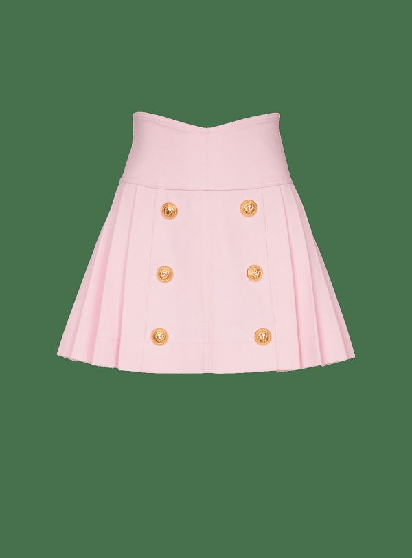 Women's Balmain Pleated Denim Skirts Pink | USA BWvI2Fco