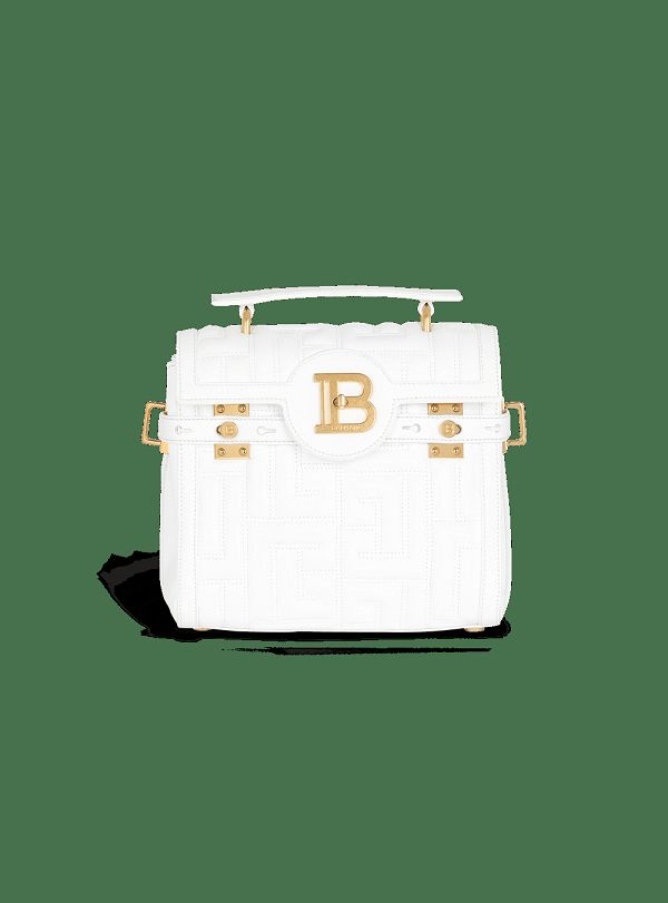 Women's Balmain Quilted Leather B-Buzz 23 Handbag White | USA HLfbnaMb