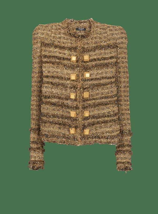 Women's Balmain Sequinned Tweed Jackets Gold | USA A1mN780h