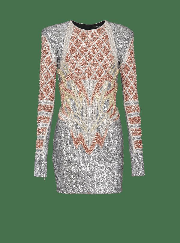 Women's Balmain Short Embroidered Dress Multicolor | USA SezfTklU