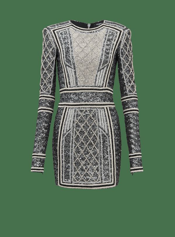 Women's Balmain Short Embroidered Dress Grey | USA Uawew3bv