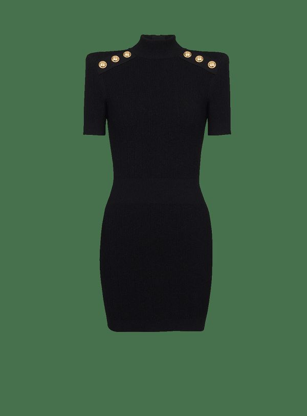 Women's Balmain Short Knit Dress Black | USA 18ptkmbo