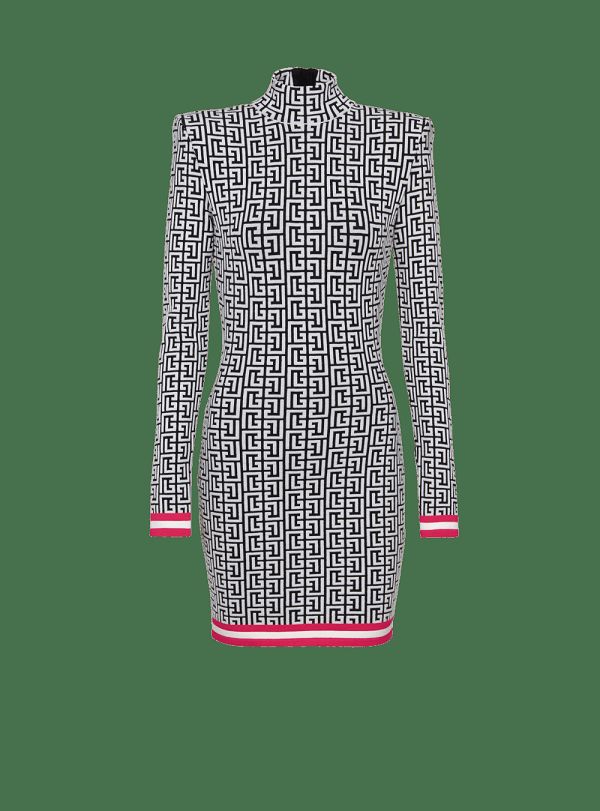 Women's Balmain Short Knit With Monogram Dress Pink | USA onv8Jcgz