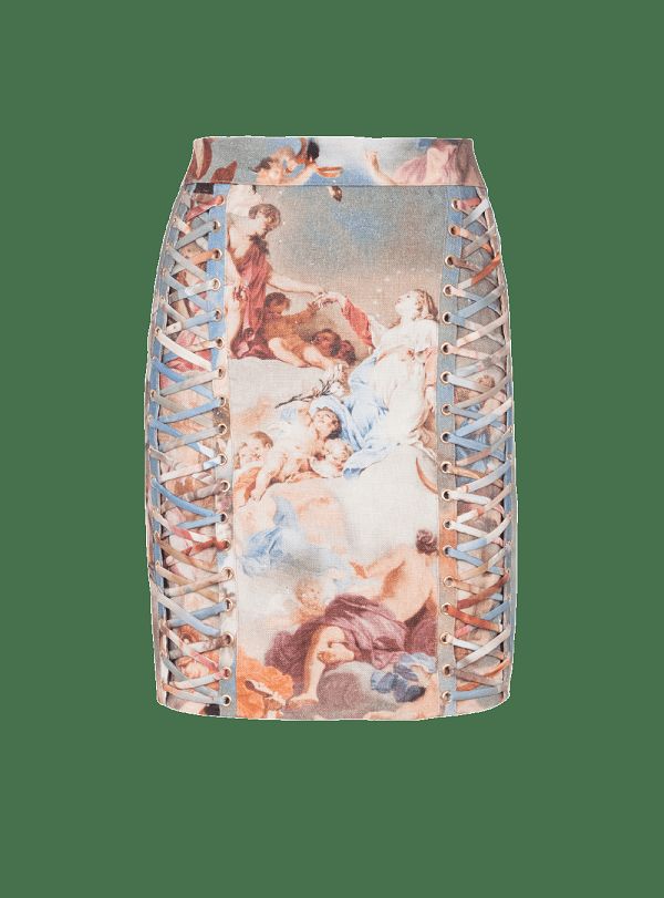 Women's Balmain Sky Printed Canvas Lace-up Skirts Multicolor | USA lTmVTsYs