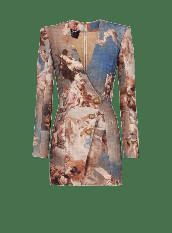 Women's Balmain Sky Printed Monogrammed Jacquard Wrap Dress Multicolor | USA FW9qqh1c