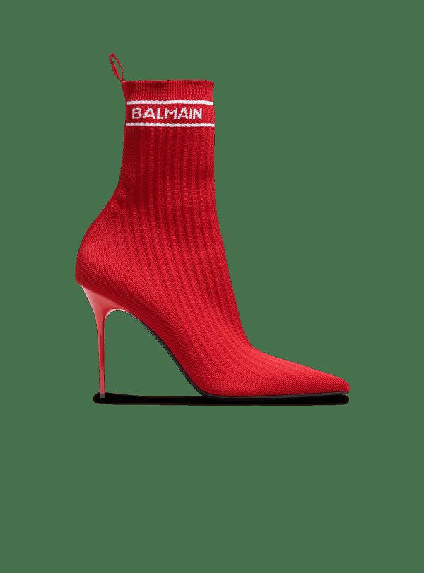 Women's Balmain Skye Stretch Knit Ankle Boots Red | USA B5asGzTK