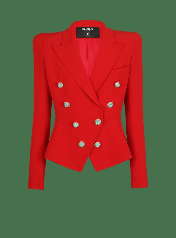 Women's Balmain Slim-fit Crepe Jackets Red | USA QJKhGeOy