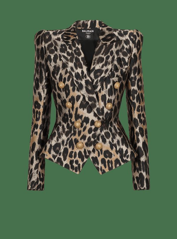 Women's Balmain Slim-fit In Leopard Jacquard Jackets Brown | USA 54ETjqti