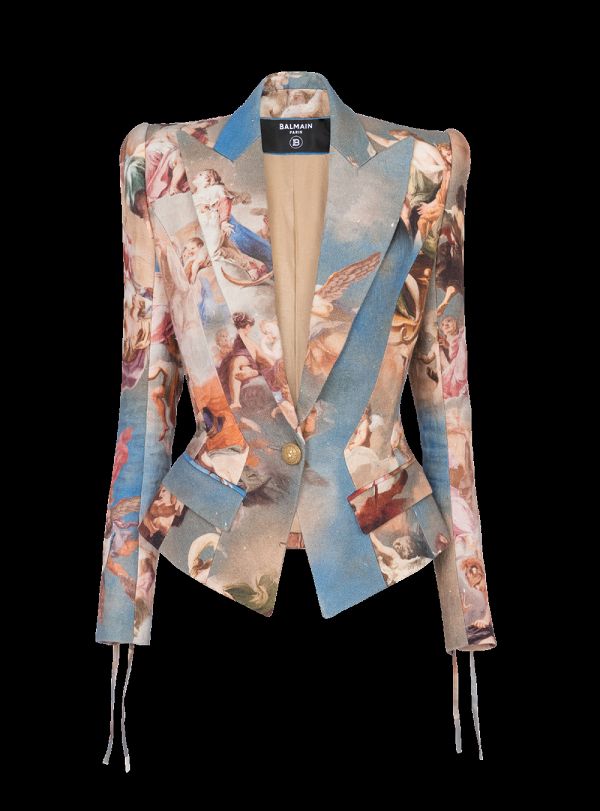 Women's Balmain Slim-fit Sky Printed Canvas Jackets Multicolor | USA KnqtFvH2