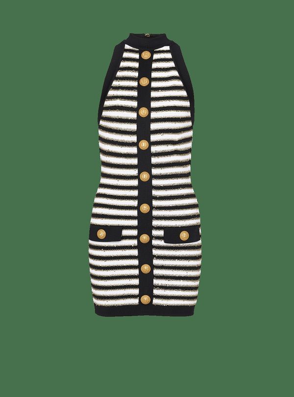 Women's Balmain Striped Knit Dress White | USA yBca6q5v