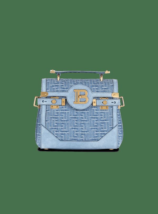 Women's Balmain Suede And Denim B-Buzz 23 Handbag Blue | USA aCm0n0TO