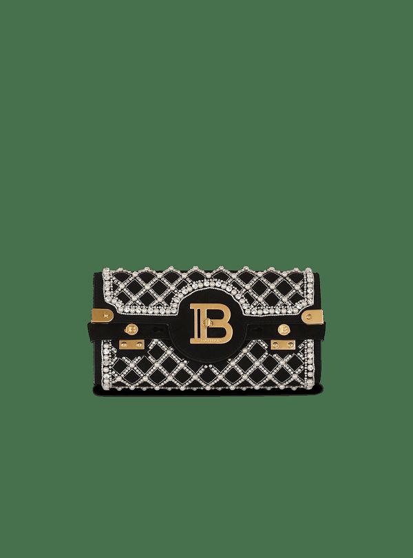 Women's Balmain Suede And Embroidered Pearl B-Buzz 23 Crossbody Bags Black | USA nwAqq6OV