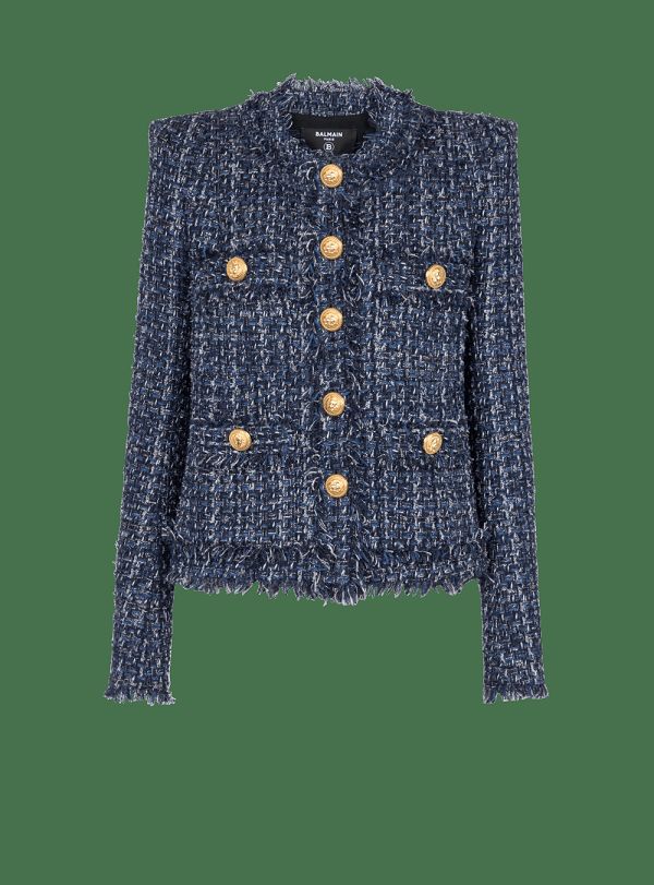 Women's Balmain Tweed Jackets Navy | USA TIZRR4m7