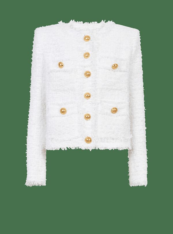 Women's Balmain Tweed Jackets White | USA fBXIWpe5