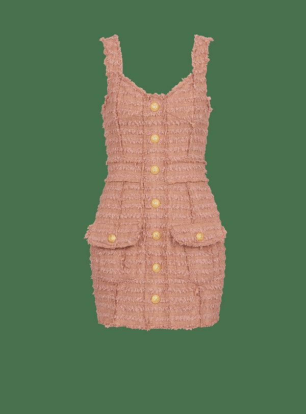 Women's Balmain Tweed With Straps Dress Beige | USA OgKROyM0