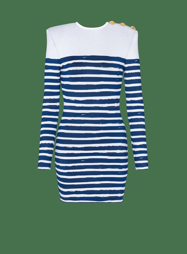 Women's Balmain Valentine's Day Striped Print Dress Blue | USA bpuJZnEJ