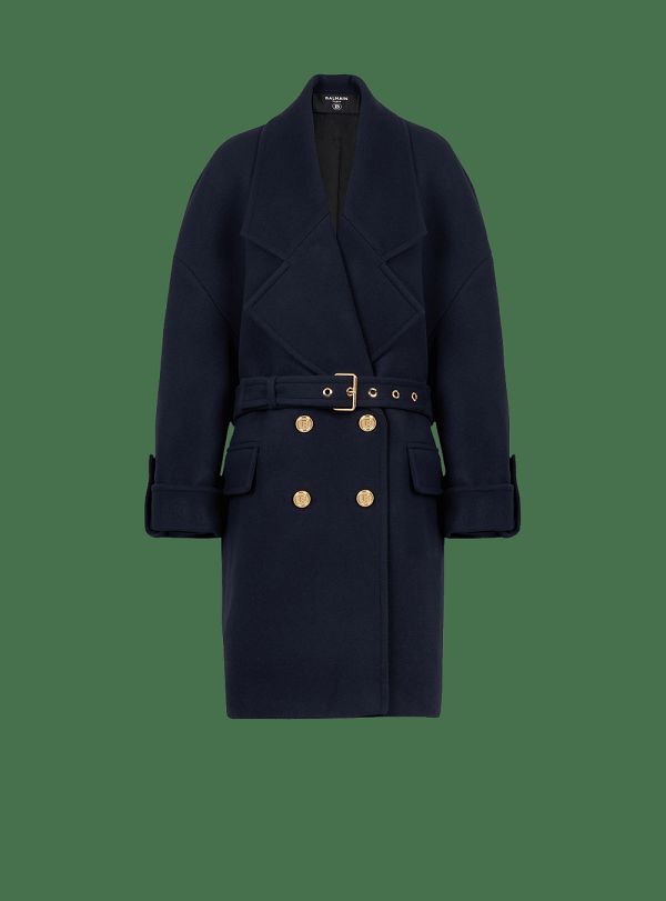 Women's Balmain Wool And Cashmere Pea With Double-breasted Gold-tone Buttoned Fastening Jackets Navy | USA pQrdCs4v