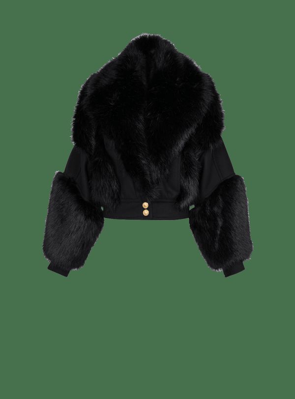 Women's Balmain Wool And Faux Fur Jackets Black | USA PVZ2RPHL