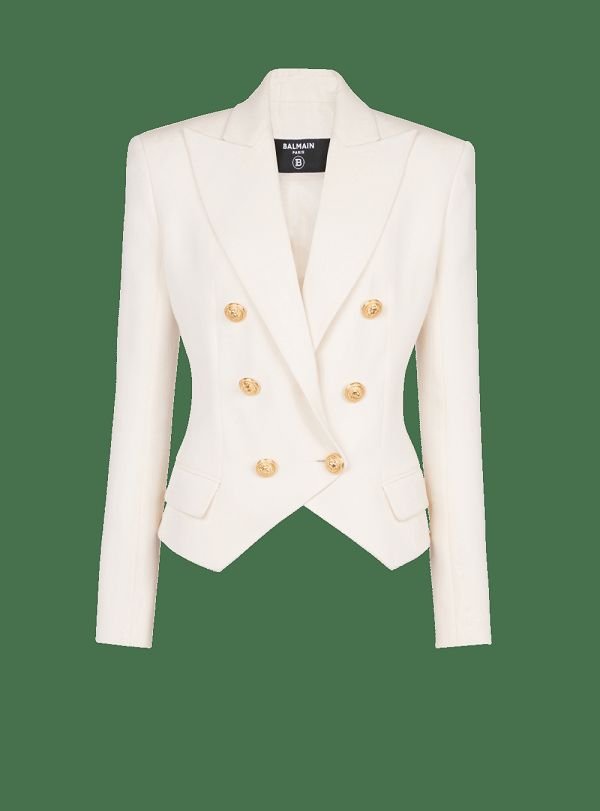 Women's Balmain Wool Double-breasted Blazers Beige | USA MTzWMzL4