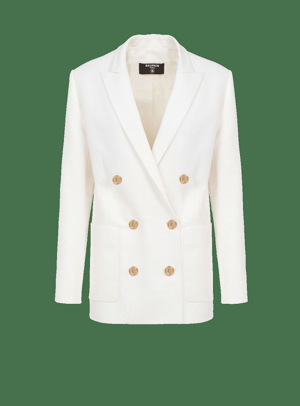 Women's Balmain Wool Double-breasted Boyfriend Jackets White | USA K8sy22Yh