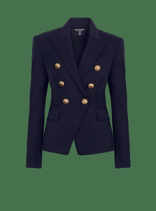 Women's Balmain Wool Double-breasted Jackets Navy | USA qSpBrtST