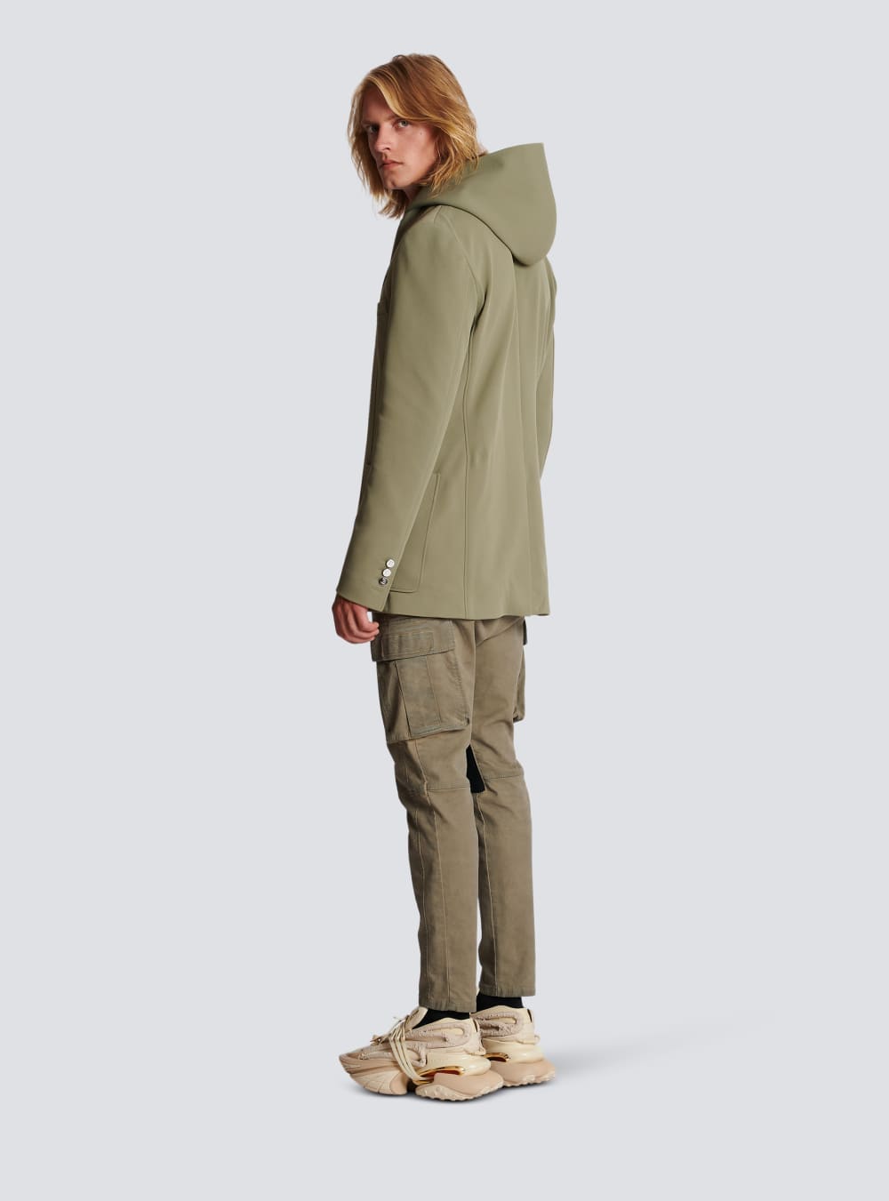 Men's Balmain Asymmetrical Cotton With Hood Jackets Khaki | USA GB6un9m3