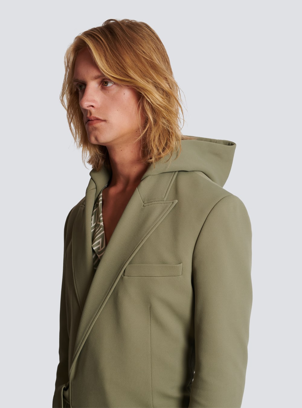 Men's Balmain Asymmetrical Cotton With Hood Jackets Khaki | USA GB6un9m3