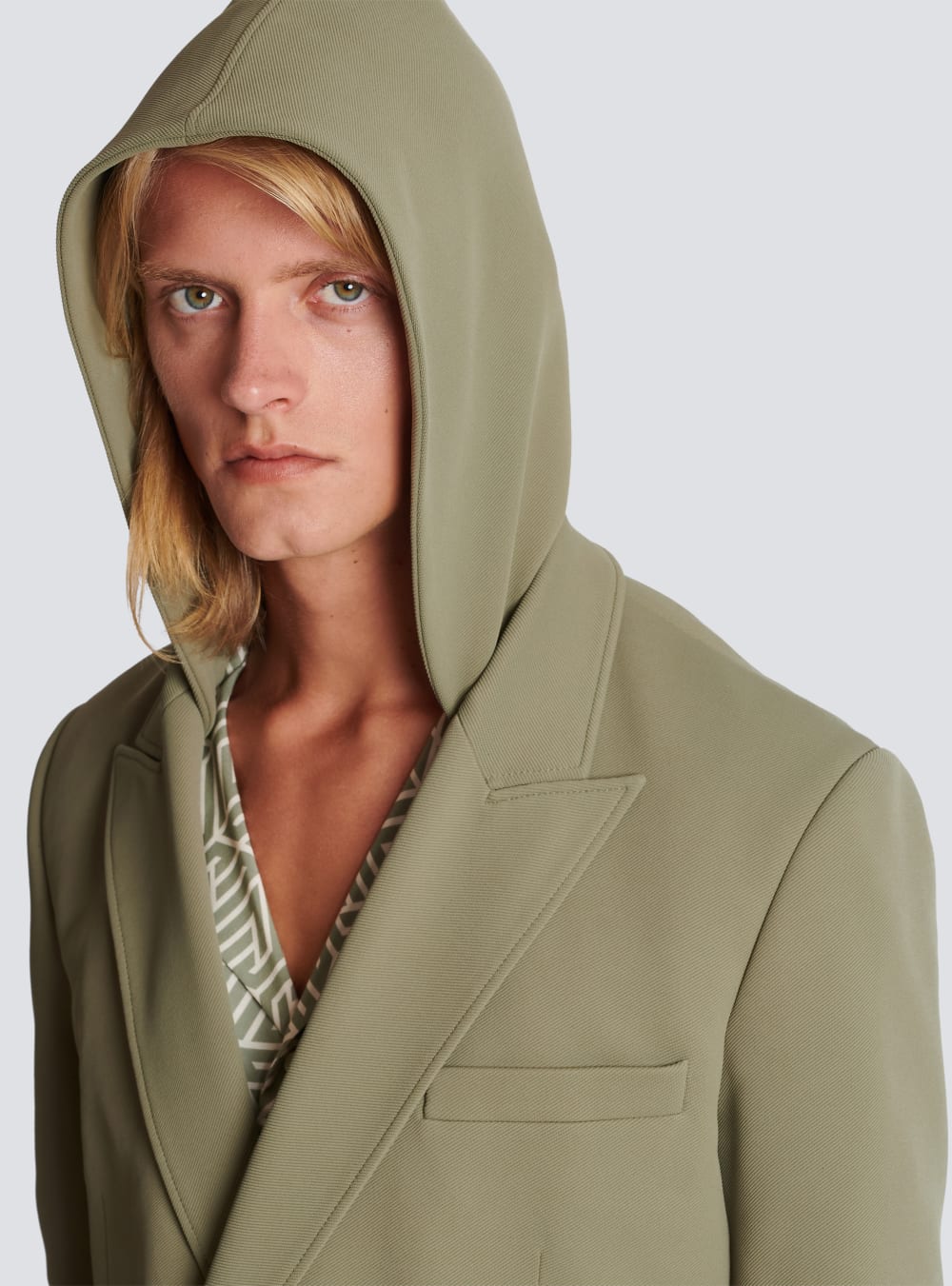 Men's Balmain Asymmetrical Cotton With Hood Jackets Khaki | USA GB6un9m3