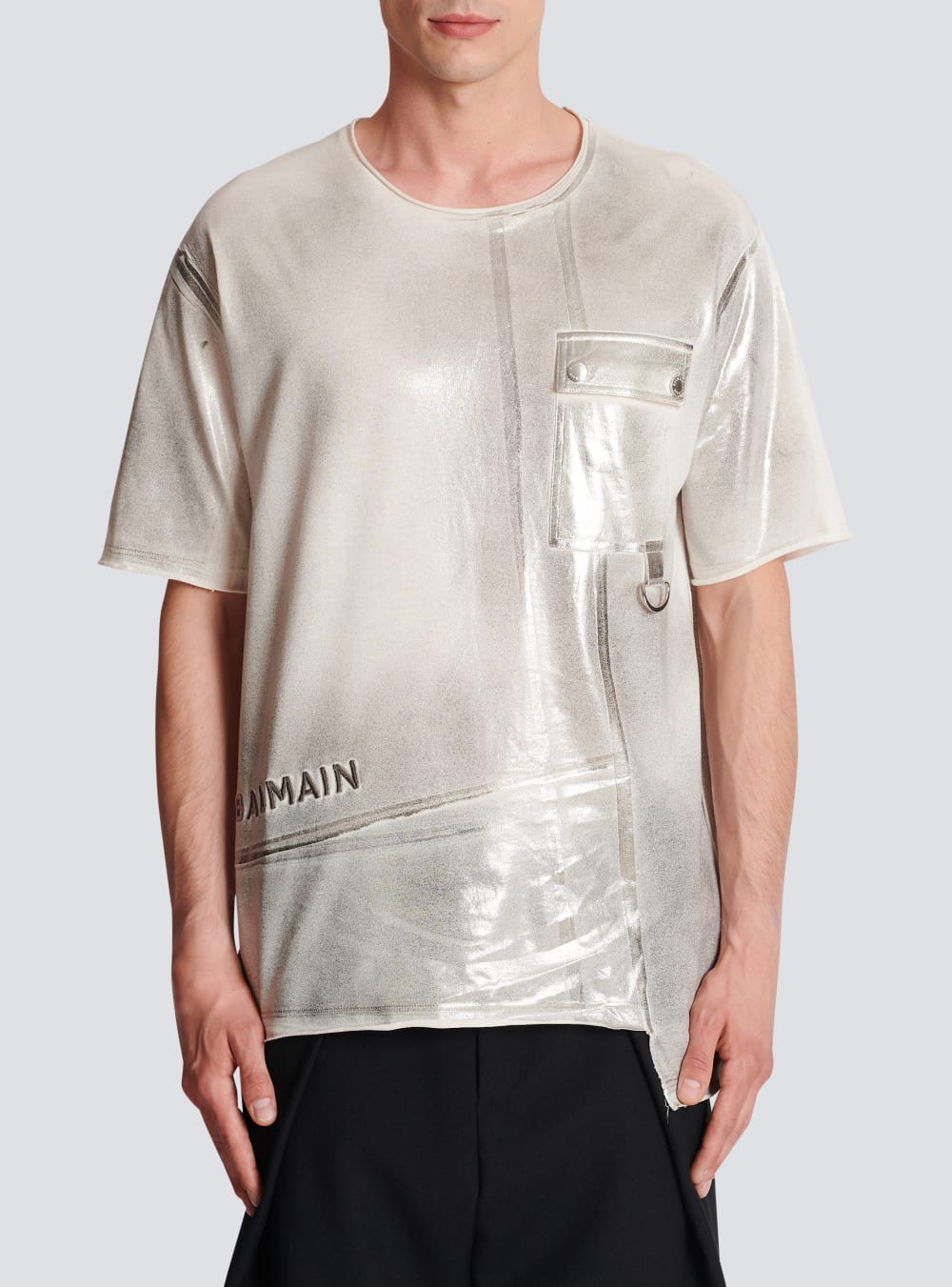 Men's Balmain Asymmetrical Eco-responsible Cotton With Logo Pleat Print T Shirts Grey | USA tpiQ5unl