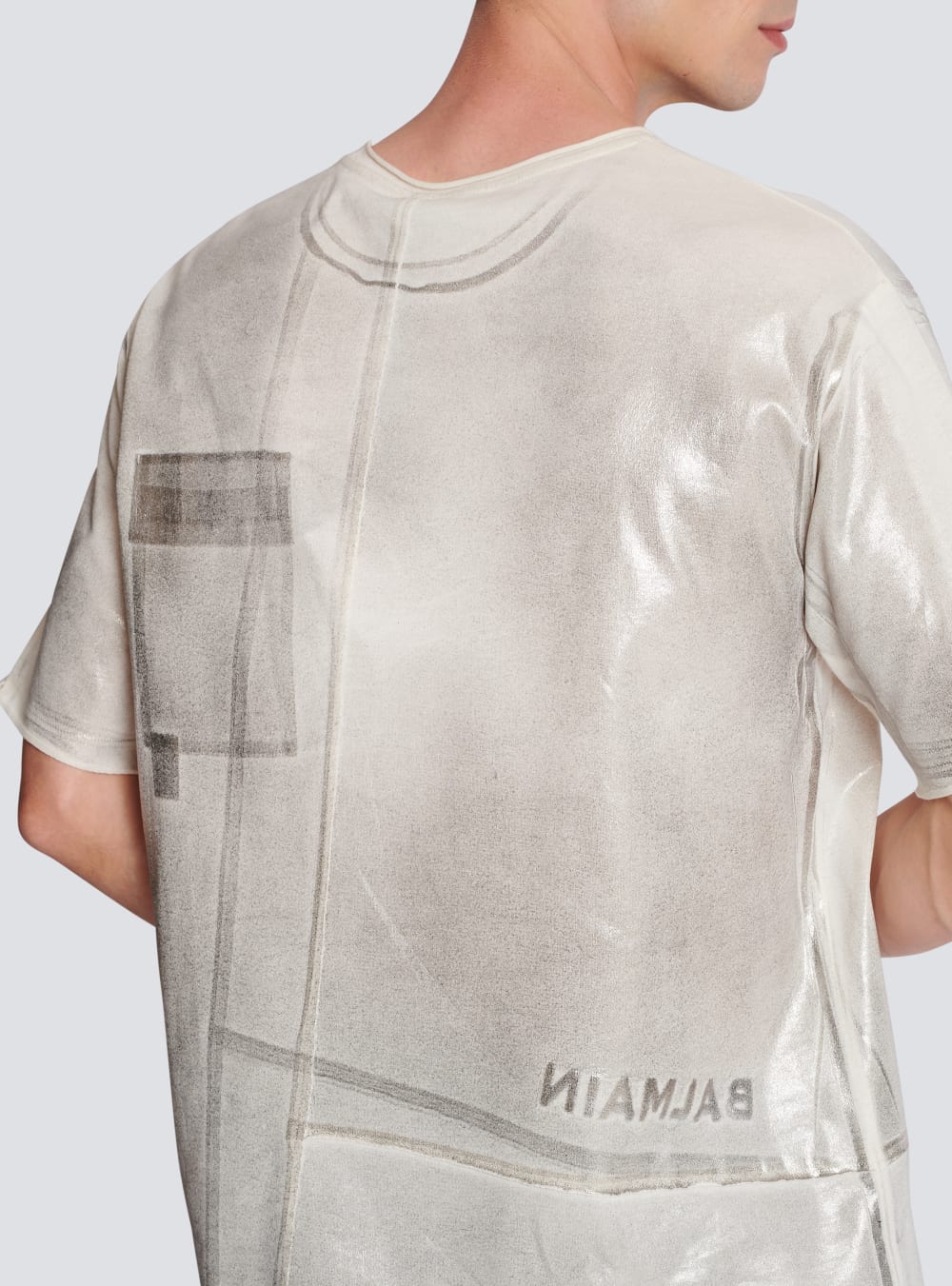 Men's Balmain Asymmetrical Eco-responsible Cotton With Logo Pleat Print T Shirts Grey | USA tpiQ5unl