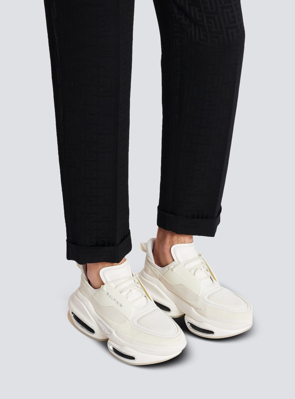 Men's Balmain B-Bold Low-top In Neoprene And Suede Sneakers White | USA NZMmwX1R