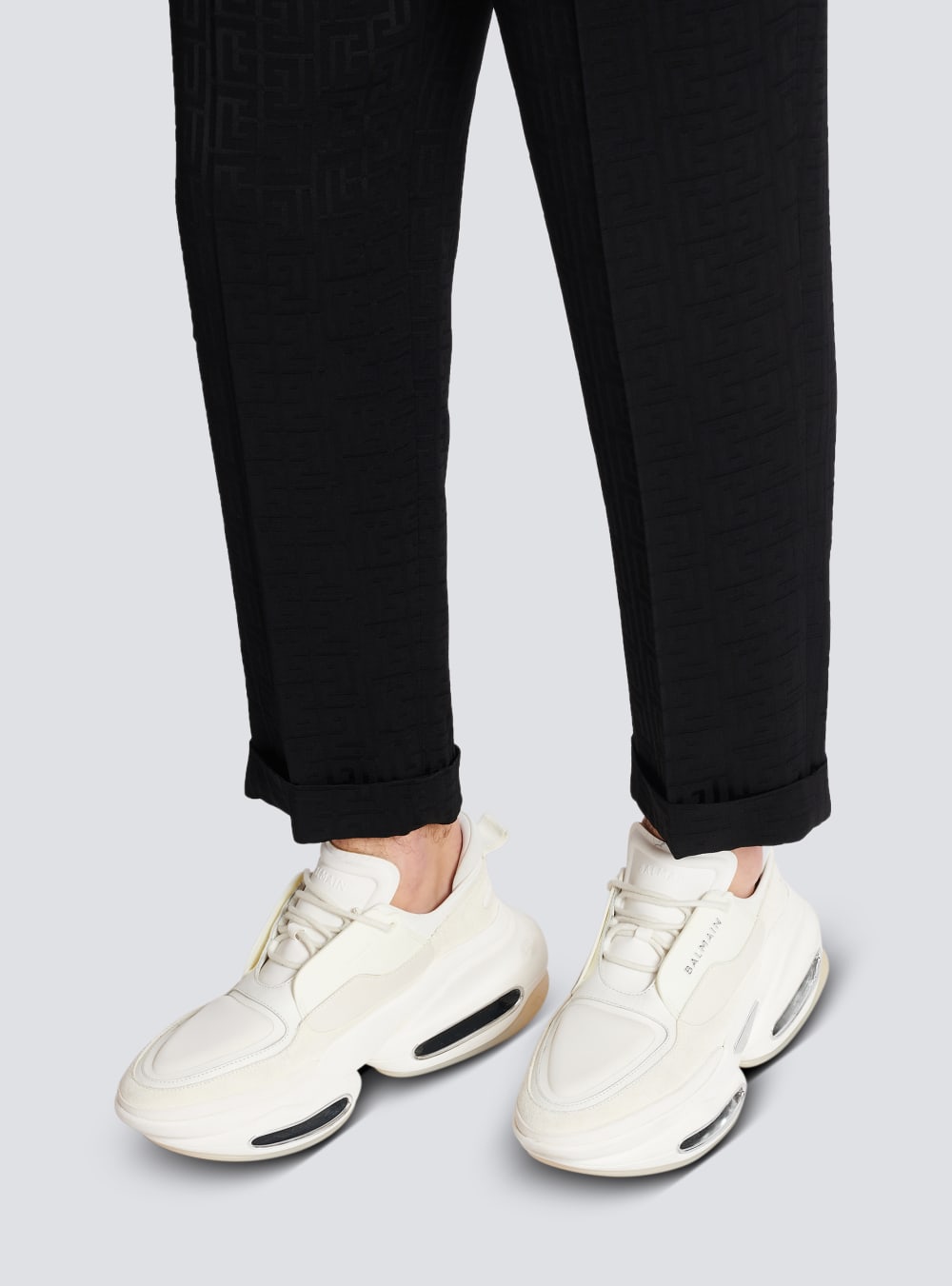 Men's Balmain B-Bold Low-top In Neoprene And Suede Sneakers White | USA NZMmwX1R