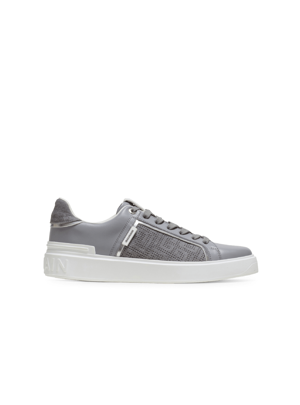 Men\'s Balmain B-Court In Perforated Monogrammed Leather Sneakers Grey | USA p7D6UO3W