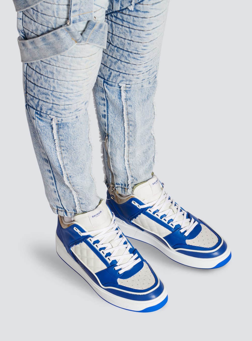 Men's Balmain B-Court Leather Sneakers Blue | USA zb724tgW