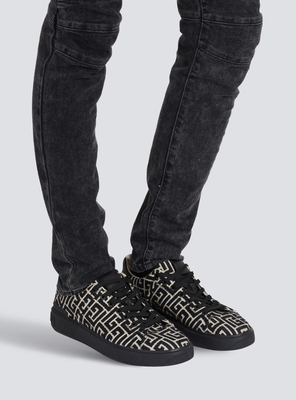 Men's Balmain B-Court With Jacquard Monogram Sneakers Black | USA fjvPhSVS