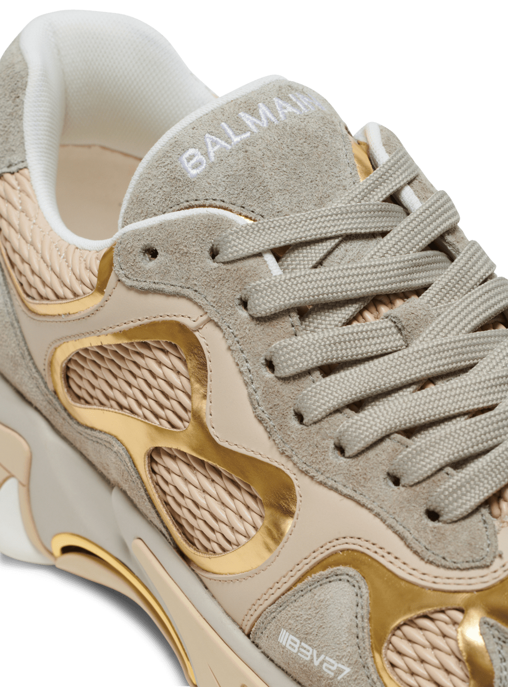 Men's Balmain B-East In Leather, Suede And Mesh Sneakers Gold | USA oKXfU5UY