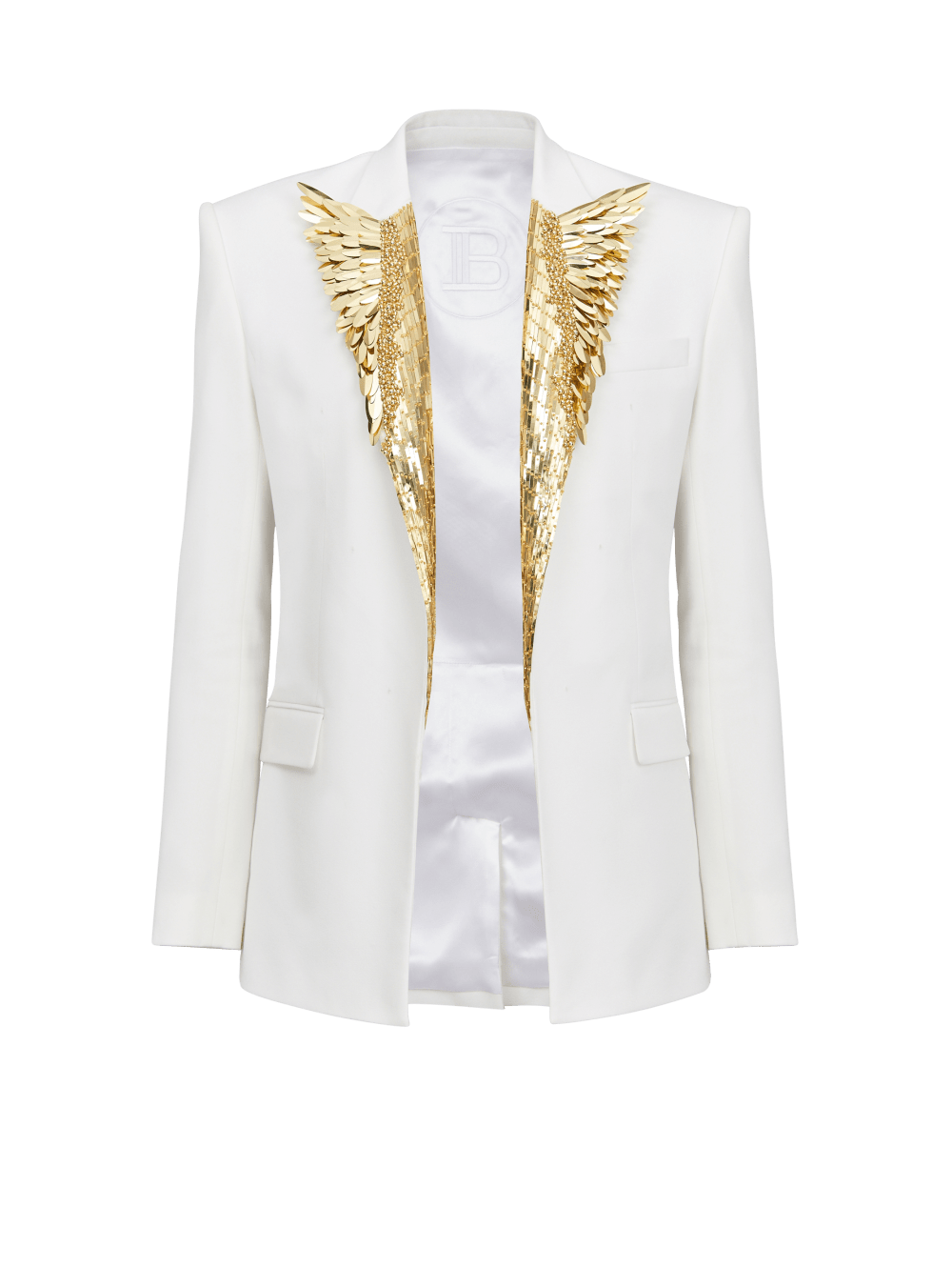 Men\'s Balmain Blazer Embroidered With Gold Feathers Blazers White | USA lzG1vAXA