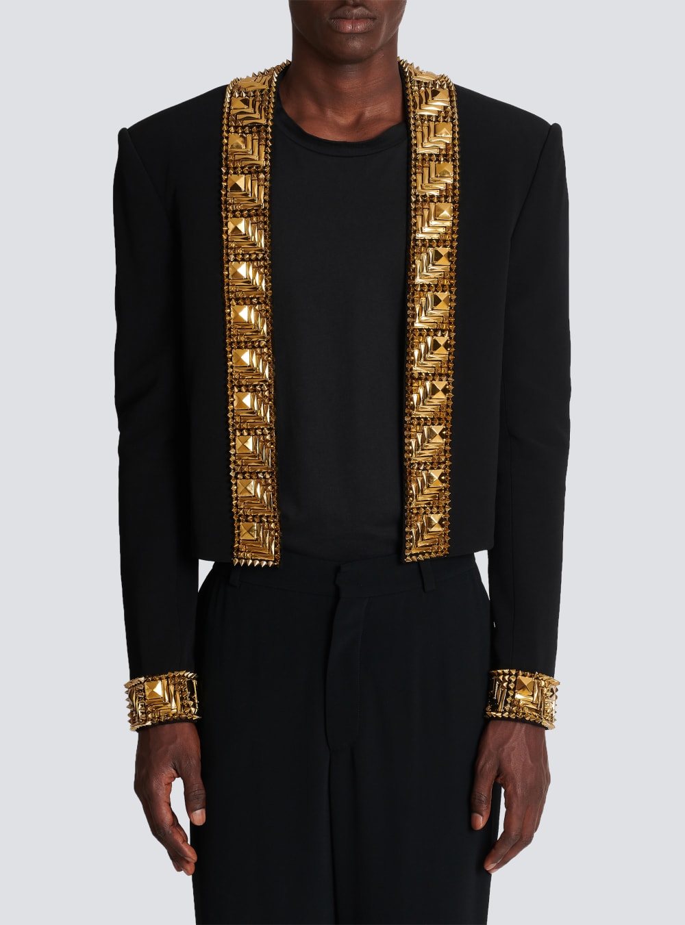 Men's Balmain Blazer Embroidered With Pyramid Studs Blazers Black | USA 5Rz9vavX