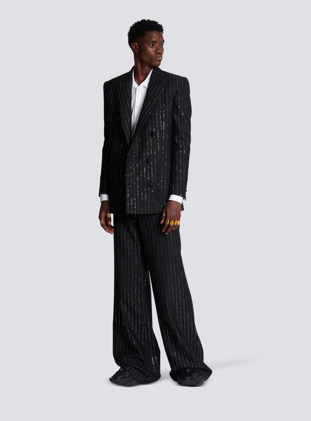 Men's Balmain Blazer With Sequin Stripes Blazers Black | USA 7JePdViF