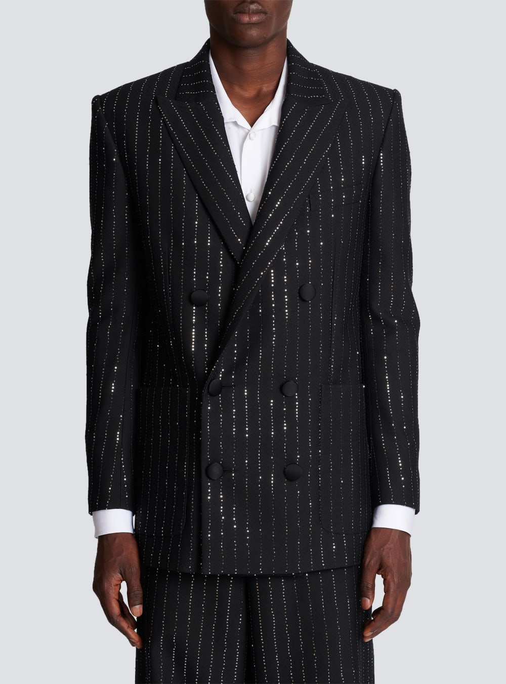 Men's Balmain Blazer With Sequin Stripes Blazers Black | USA 7JePdViF