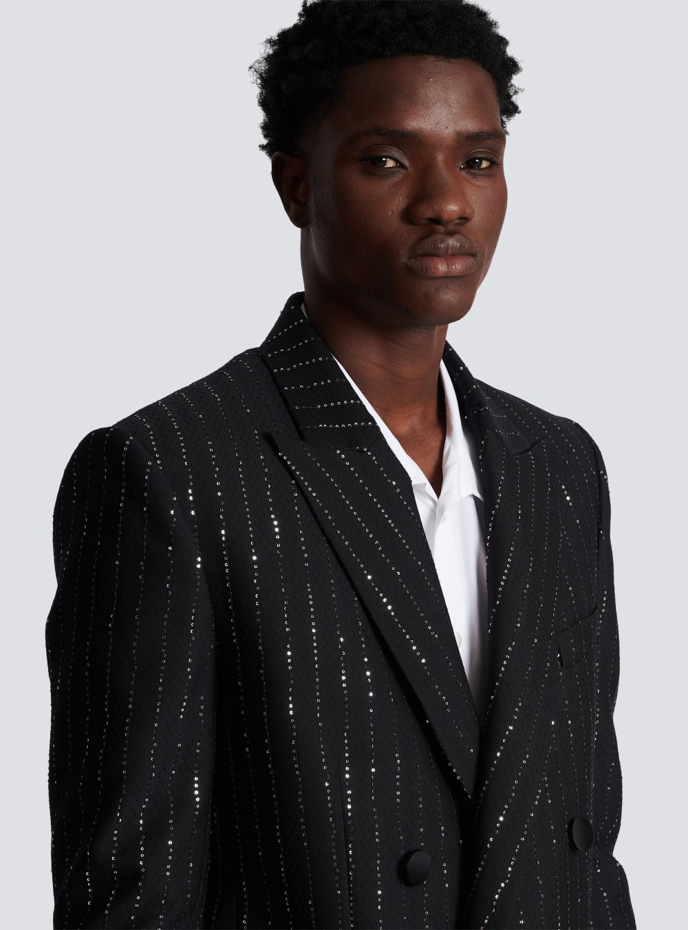 Men's Balmain Blazer With Sequin Stripes Blazers Black | USA 7JePdViF